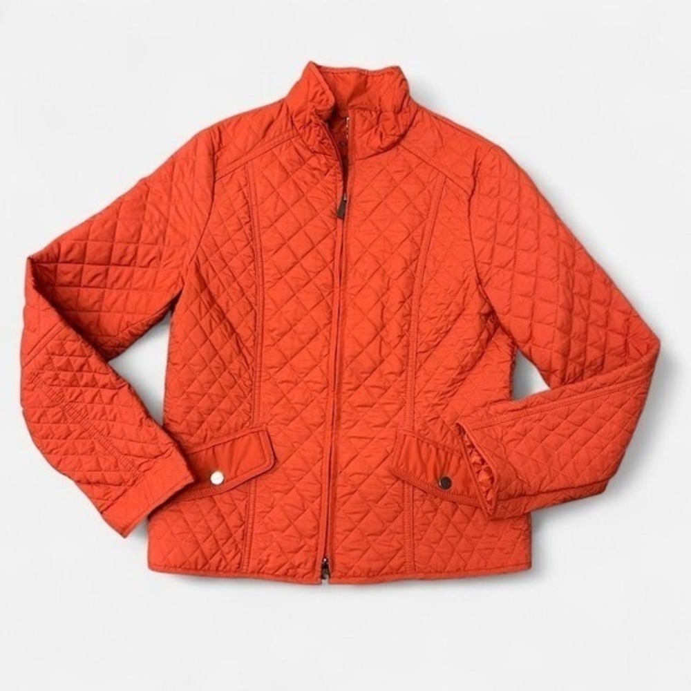 Orange Puffer Quilted Womans Winter Jacket Olsen S/M 8 Zip Up